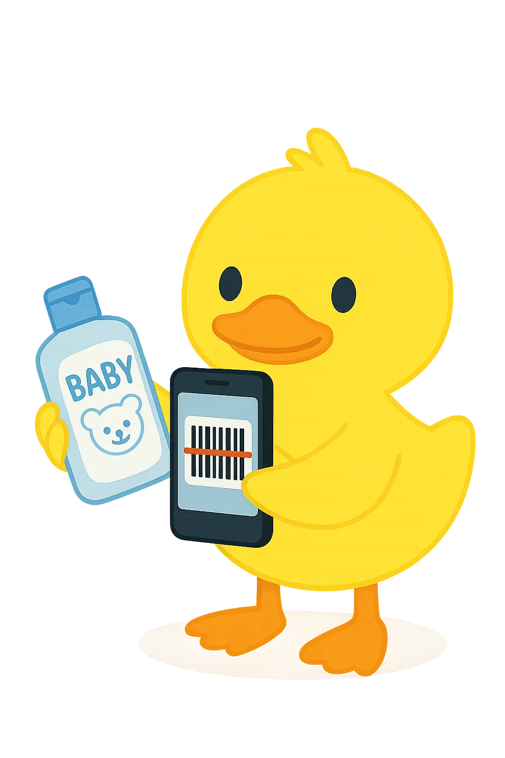 Duckie mascot scanning baby products